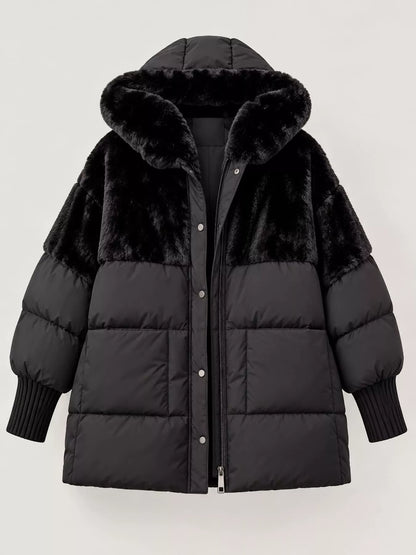 Full Size Faux Fur Hooded Puffer Outerwear Plus Size