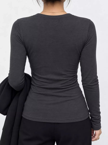 Slim-Fit Button-Down Long Sleeve Knit Top