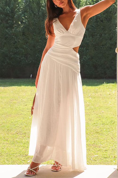 V Neck Sleeveless Cut Out Swing Maxi Dress