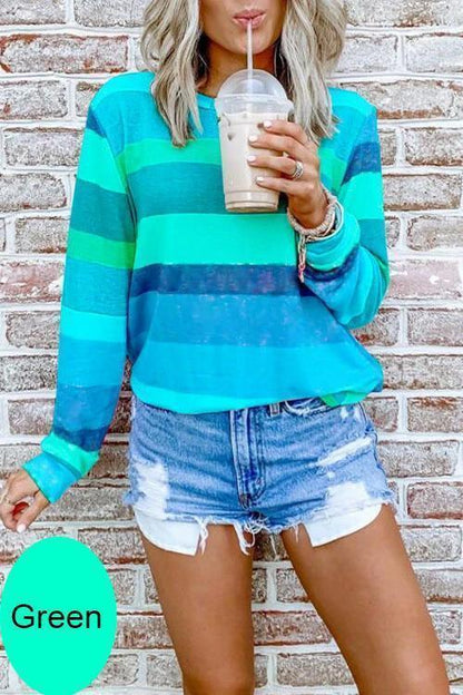 Long Sleeve Candy Striped Pullover Top