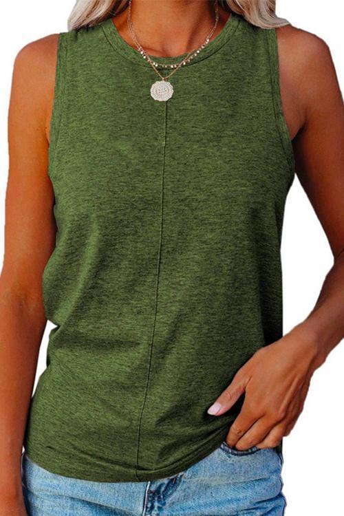 Solid Crewneck Sleeveless Casual Top Green