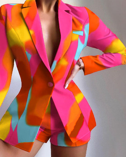Clidress Happy Color Blazer and Pants 2 Pieces Set Suit