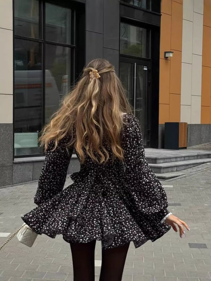 Floral Print Puff Sleeve Button-Down Mini Dress