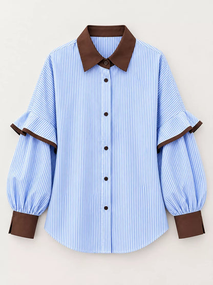 Contrast Collar and Cuff Striped Shirt