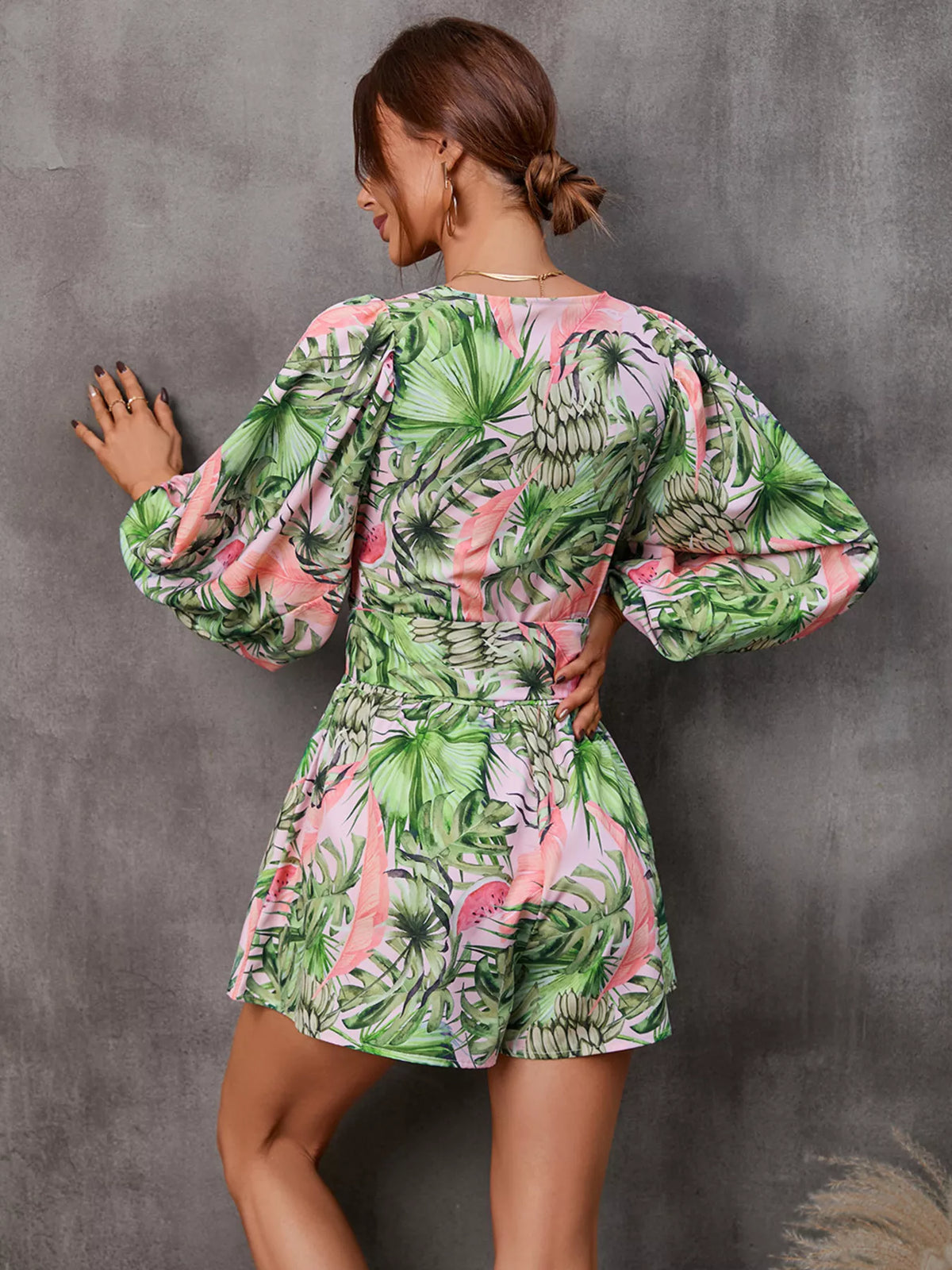 Cutout Front Printed Long Sleeve Romper
