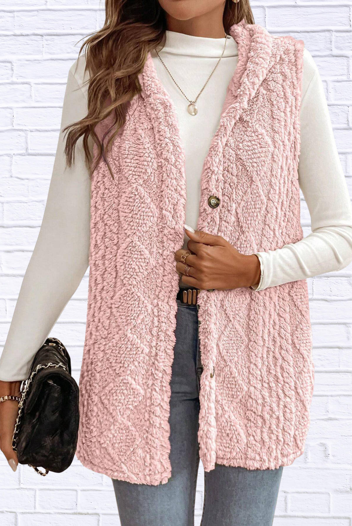 Cozy Sherpa Fleece Hooded Vest Coat Pink