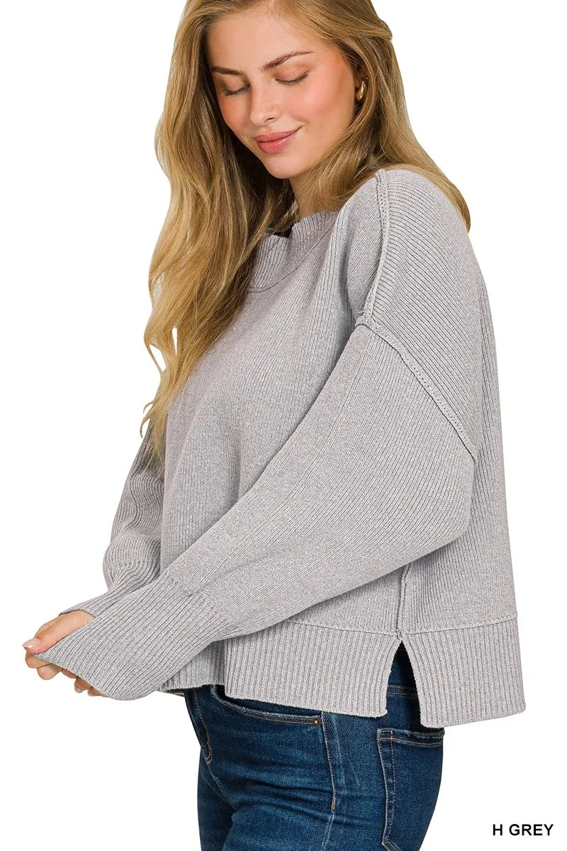 Zenana Wide Neck Band Drop Shoulder Sweater