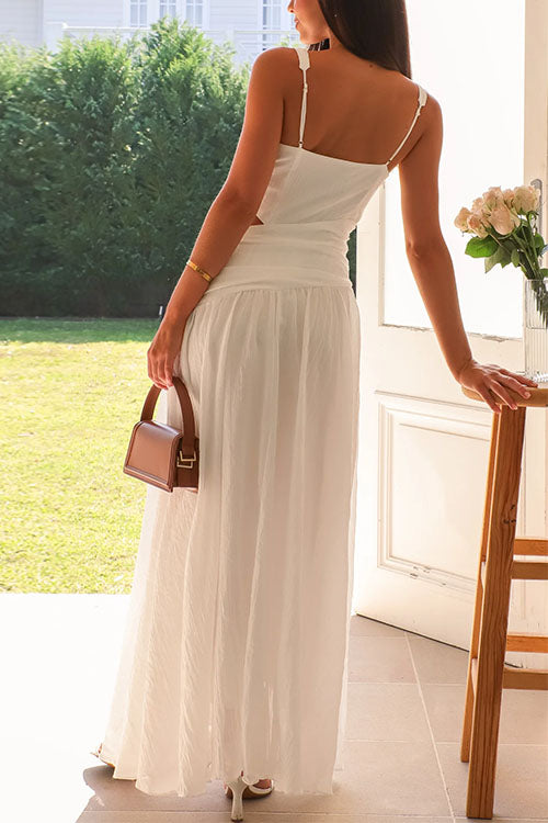 V Neck Sleeveless Cut Out Swing Maxi Dress
