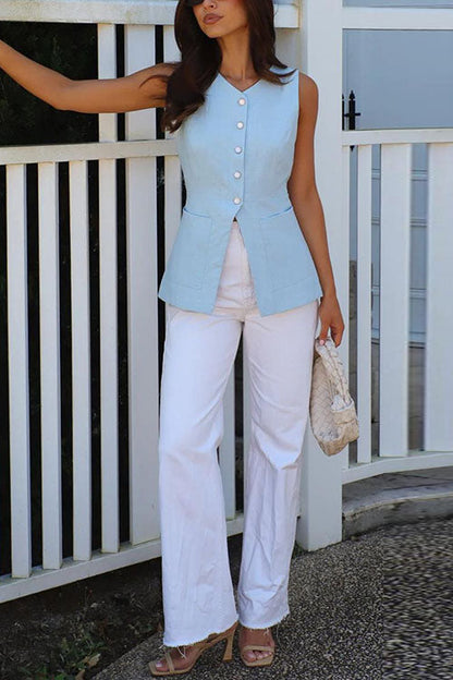 Single Breasted Pocketed Solid Vest