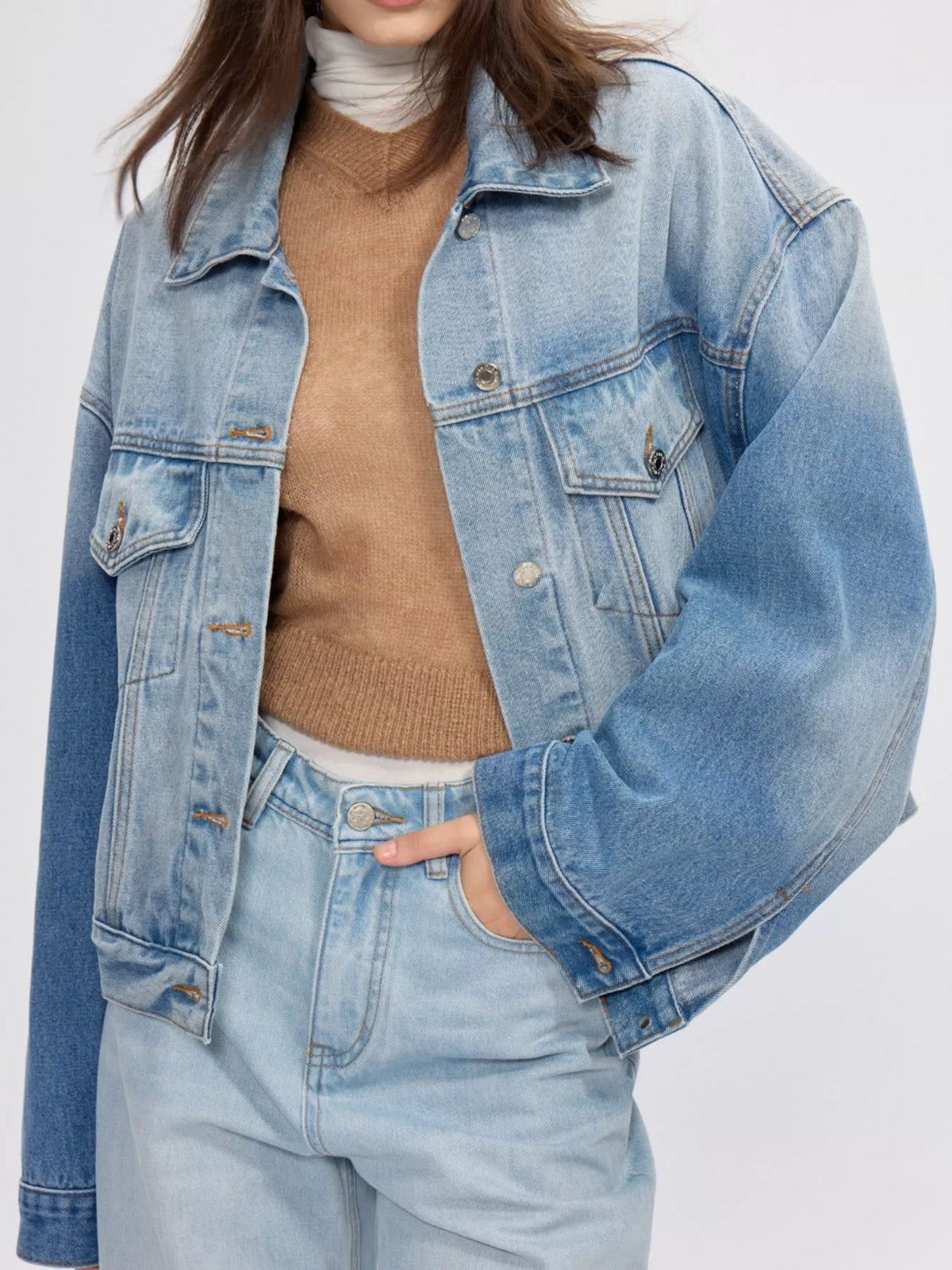 Button Up Dropped Shoulder Denim Jacket