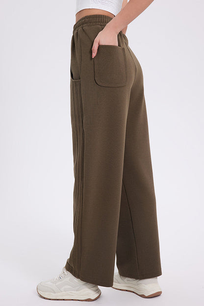 Basic Bae Elastic Waist Straight Leg Pants With Pockets