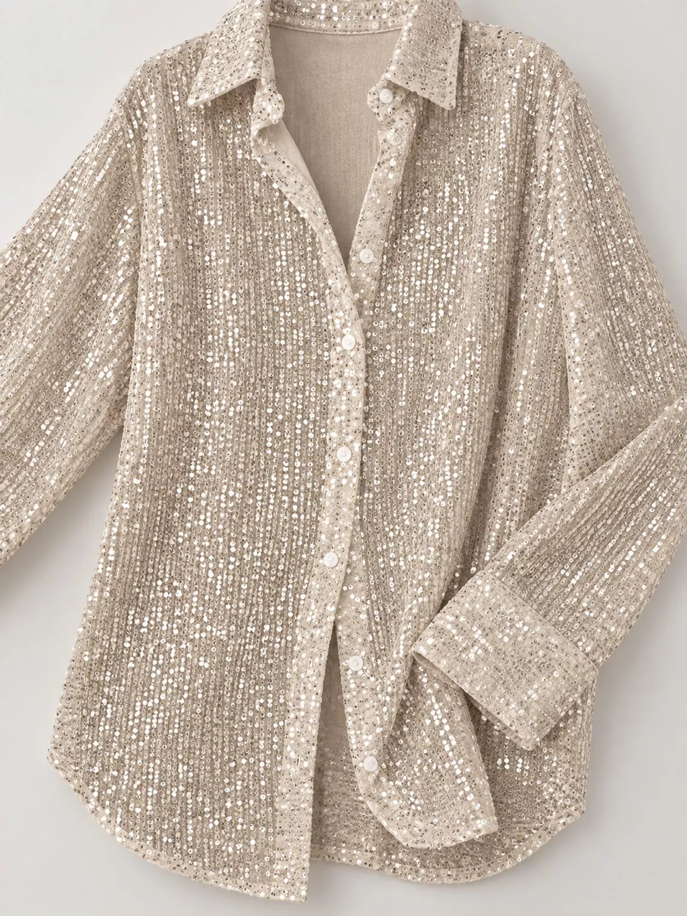 Full Size Sequin Button-Down Shirt Plus Size