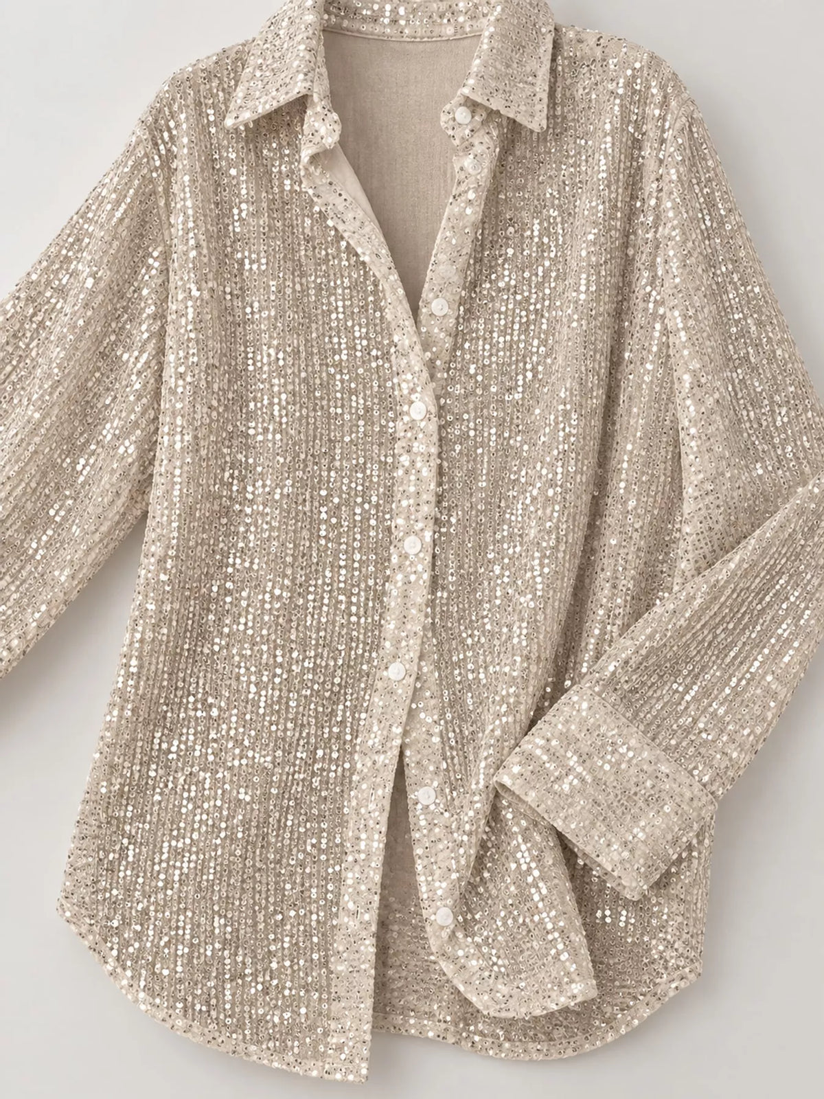 Full Size Sequin Button-Down Shirt Plus Size