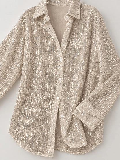 Full Size Sequin Button-Down Shirt Plus Size