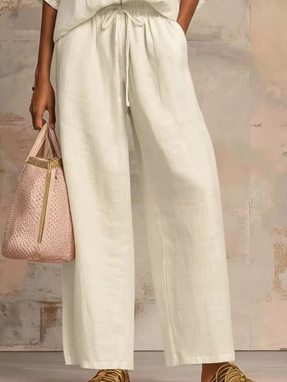Full Size Zip-Front Top and Wide-Leg Pants Set Plus Size