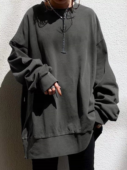 Full Size Solid Color Crew Neck Sweatshirt Plus Size