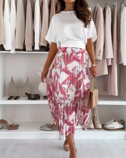 Solid Color Waist Tie Short Sleeve Blouse