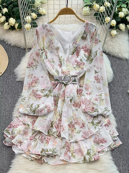 Floral Print Ruffle Hem Mini Dress