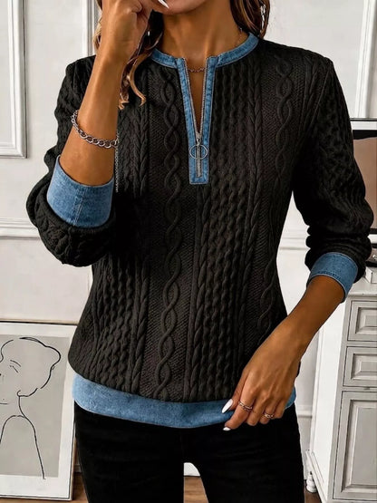 Plus Size Cable-Knit Quarter-Zip Sweatshirt