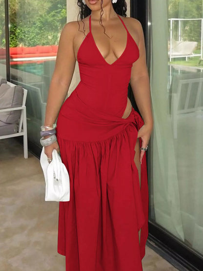 Kim's Halter Neck Ruched Bodysuit & Maxi Skirt Set
