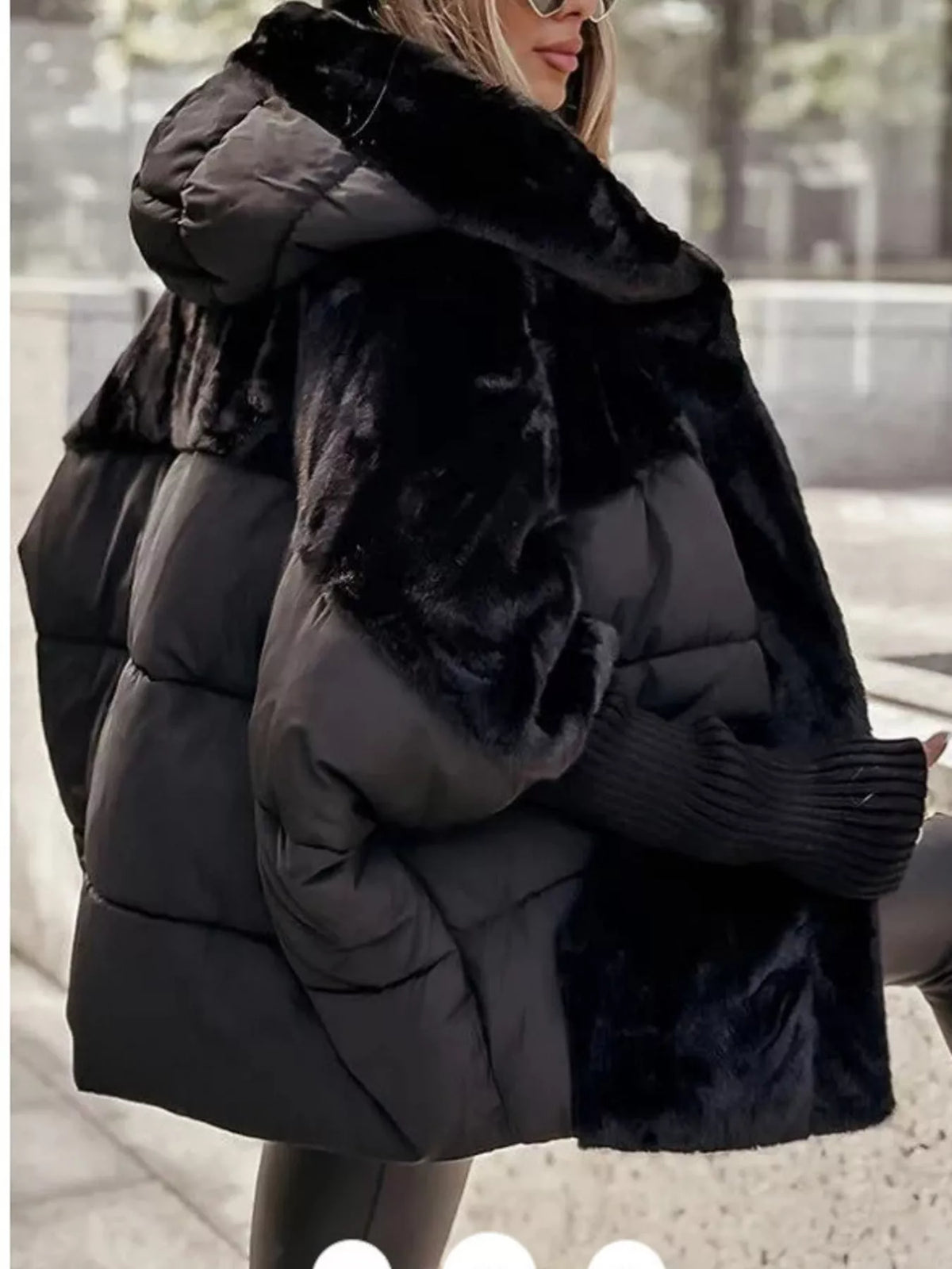 Full Size Faux Fur Hooded Puffer Outerwear Plus Size