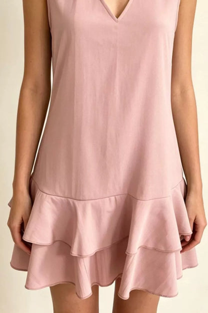 Full Size Sleeveless V-Neck Ruffle Hem Mini Dress Plus Size
