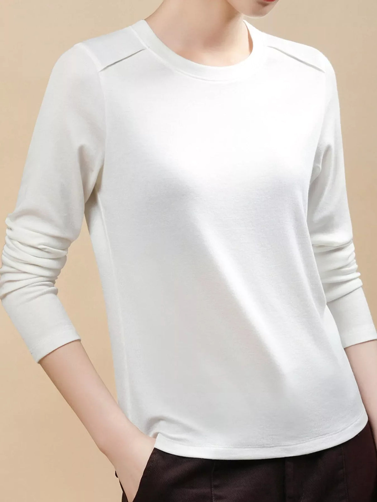 Plus Size Solid Long-Sleeve Crew Neck T-Shirt