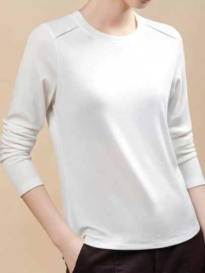 Plus Size Solid Long-Sleeve Crew Neck T-Shirt