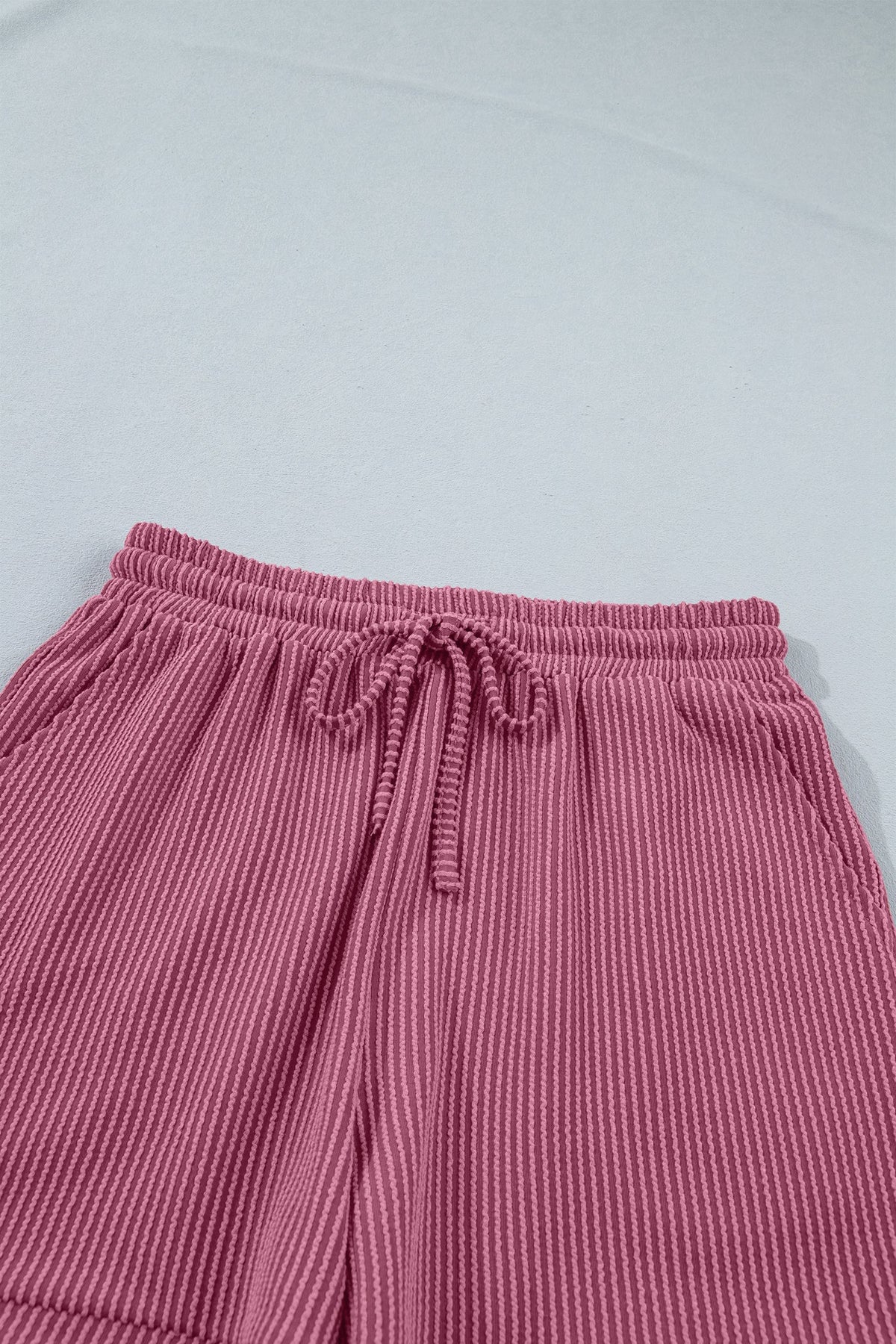Pitaya Pink Twisted Ribbed Loose Tee Drawstring Elastic Waist 2pcs Short Set