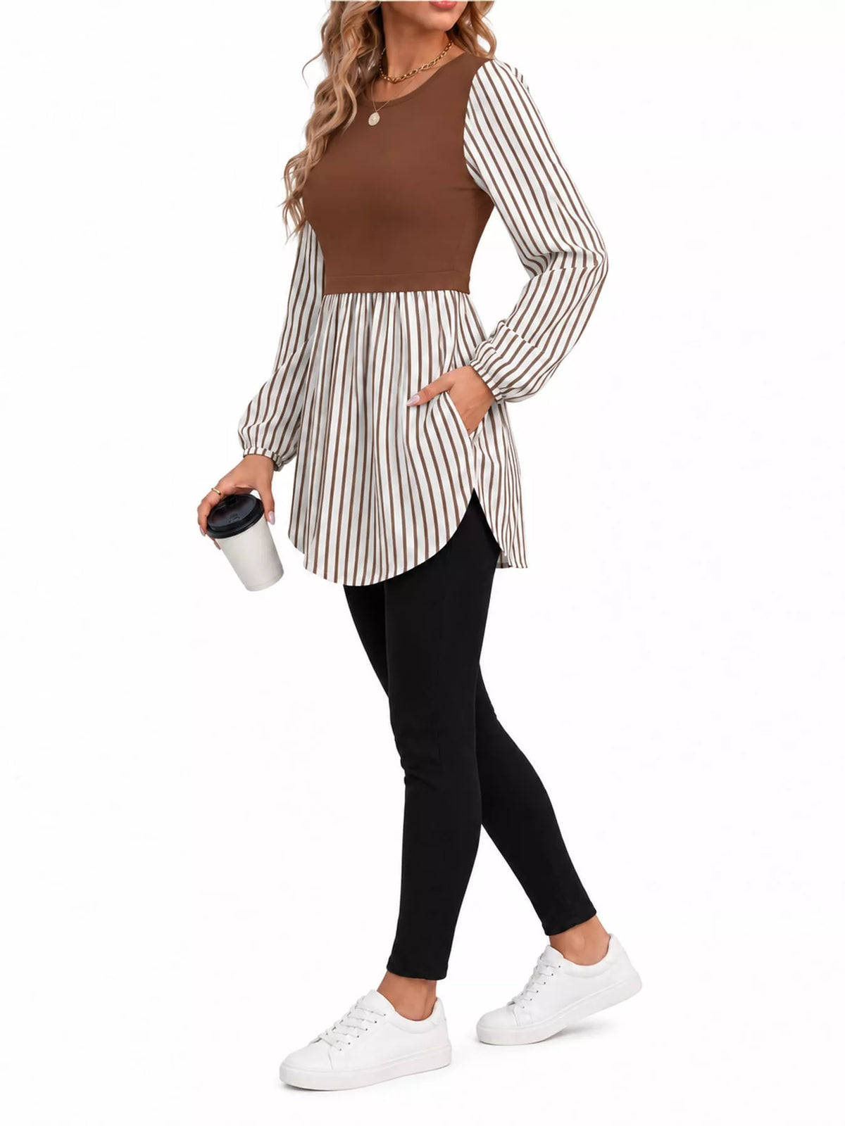 Full Size Striped Long Sleeve Blouse Plus Size