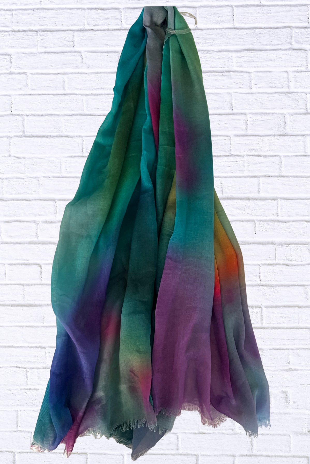 Ombre Rainbow Scarf – Soft Lightweight Wrap with Frayed Edge Ombre Rainbow Scarf