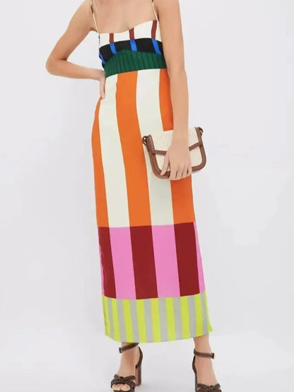 Colorful Stripe Square Neck Cami Dress
