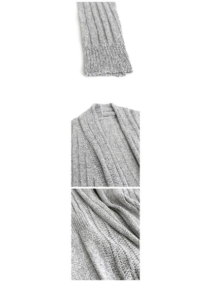 Elegant Ribbed Knit Open Front Flared Cardigan