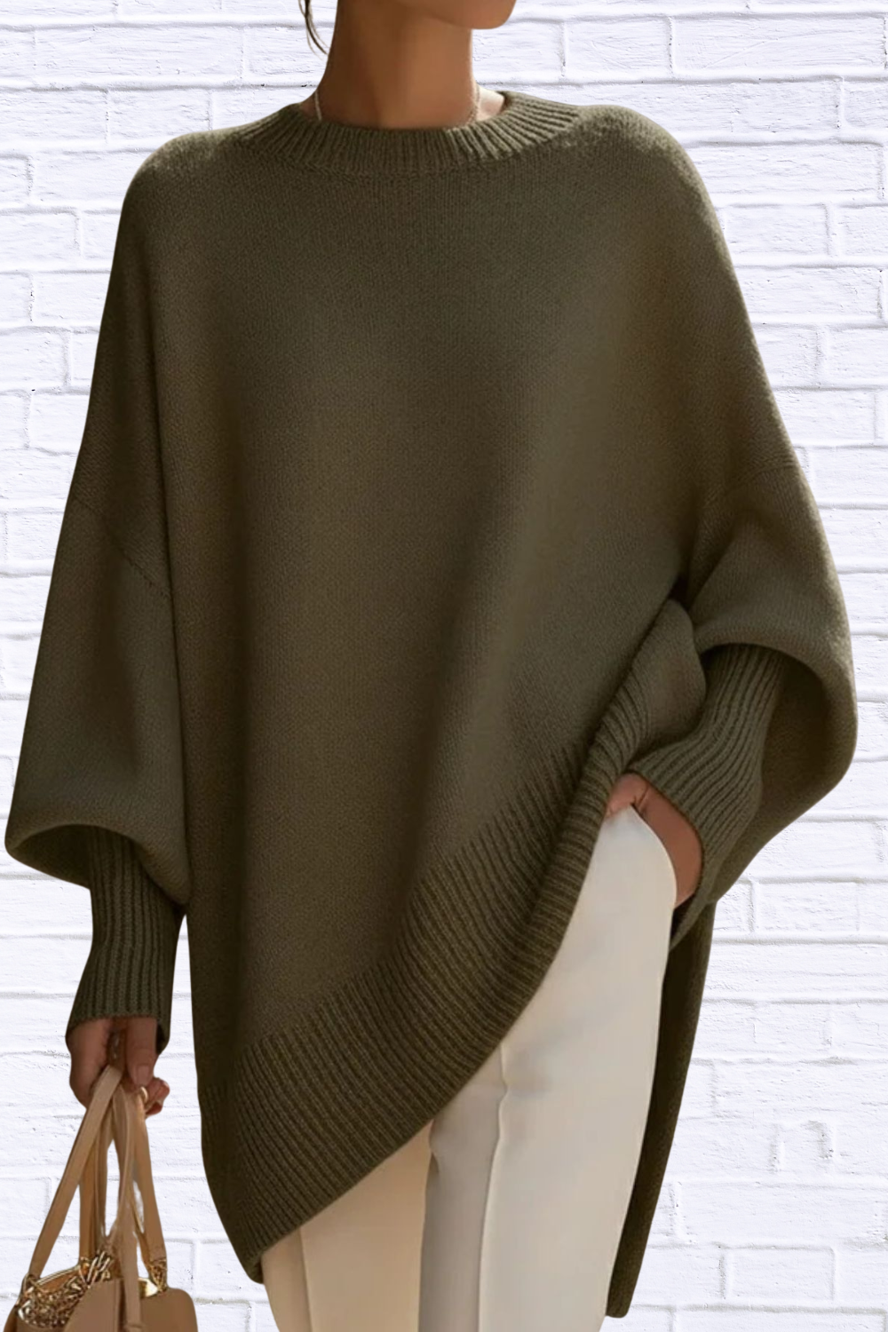 Oversized Batwing Sleeve Round Neck Sweater
