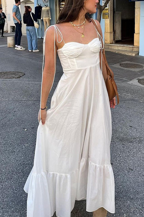 Tie Shoulder Ruffle Swing Maxi Cami Holiday Dress