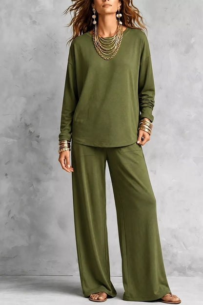 Long Sleeve Top and Wide-Leg Pants Set