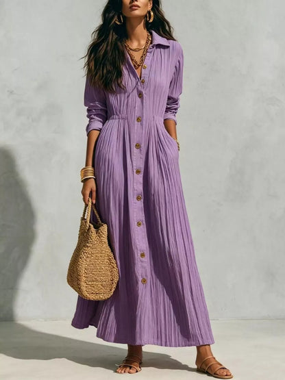 Button-Down Textured Maxi Shirt Dress
