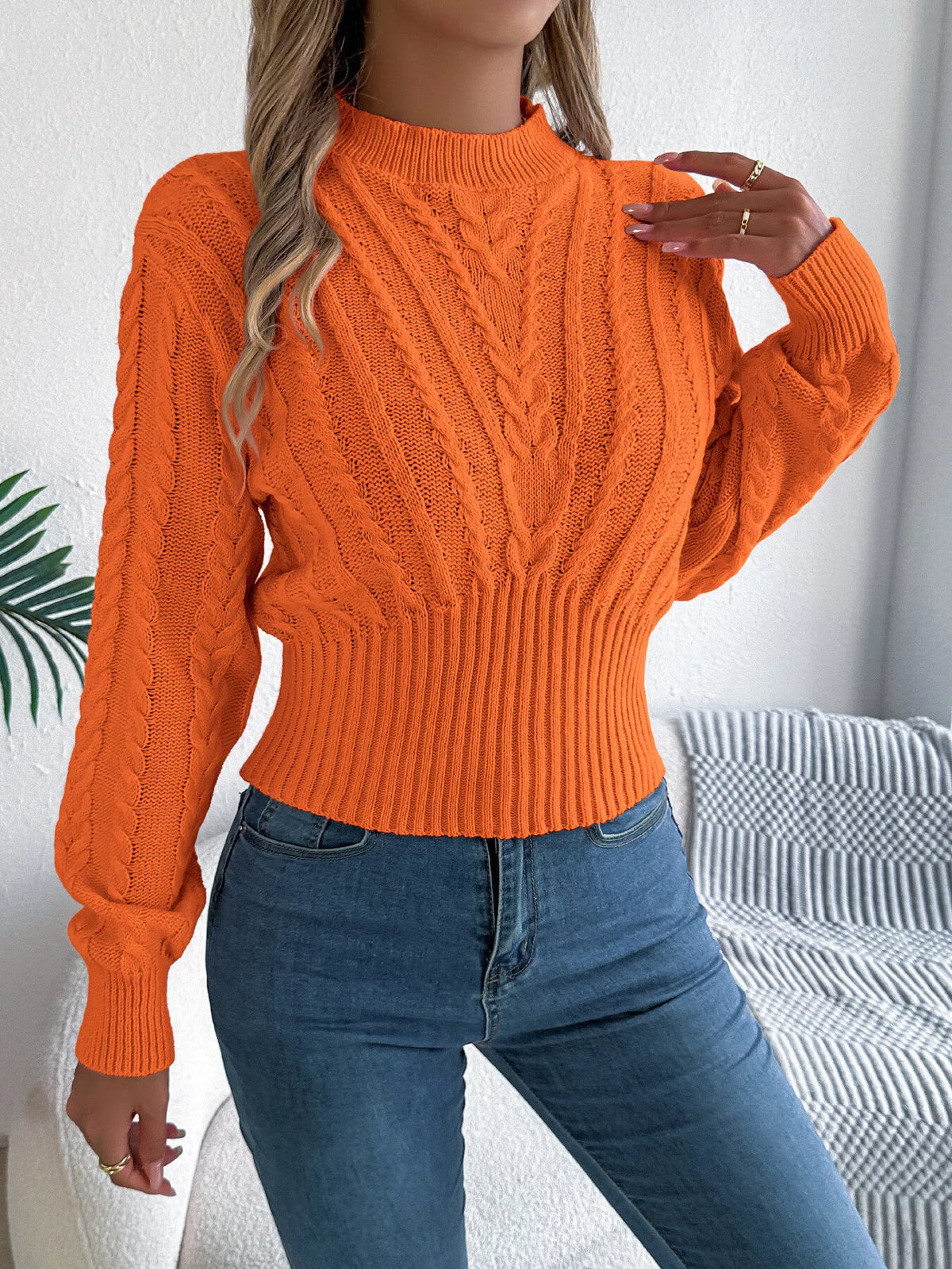 Cable Knit Mock Neck Sweater