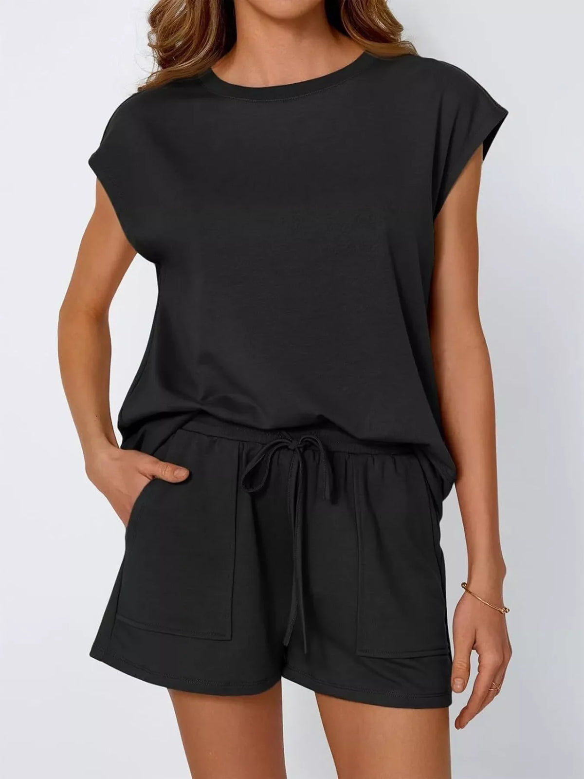 Casual Solid Color T-Shirt and Shorts Set