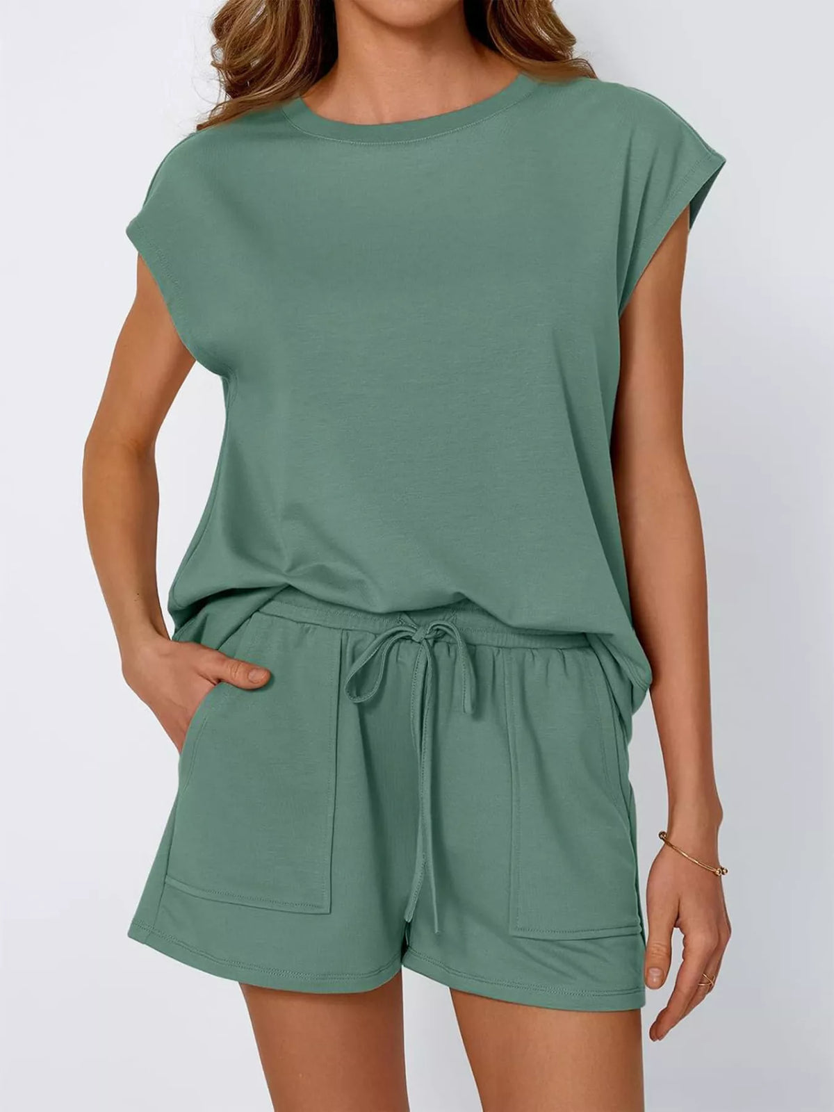 Casual Solid Color T-Shirt and Shorts Set