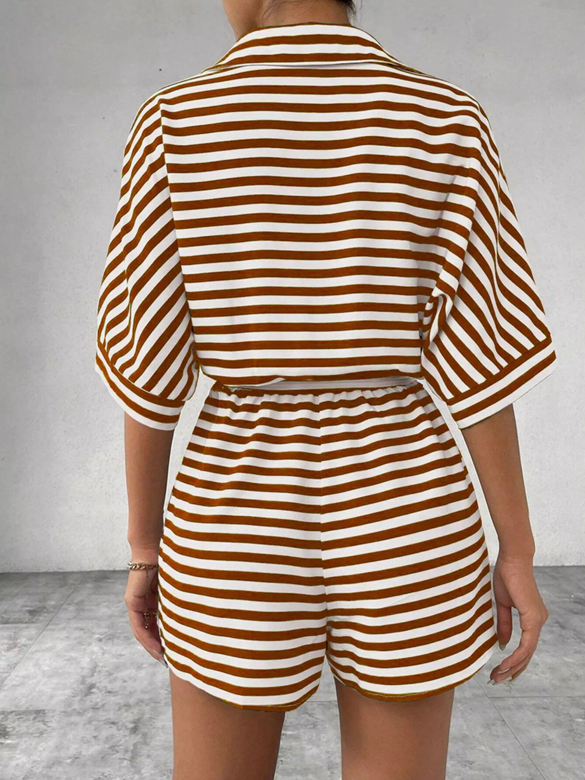 Striped Button Front Half Sleeve Romper