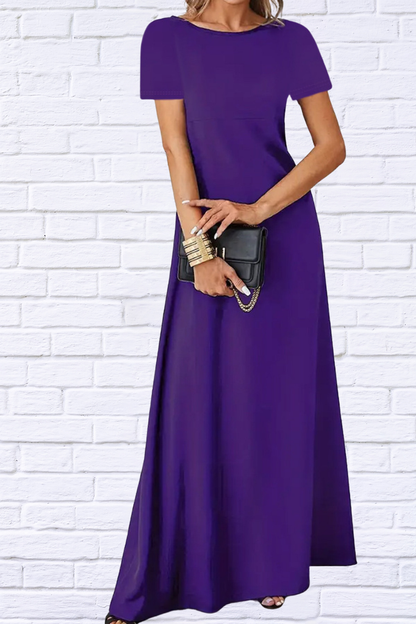 Full Size Round Neck Short Sleeve A-Line Maxi Dress Plus Size Purple