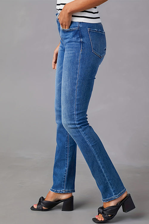 High Waist Straight Leg Stretchy Denim Pants