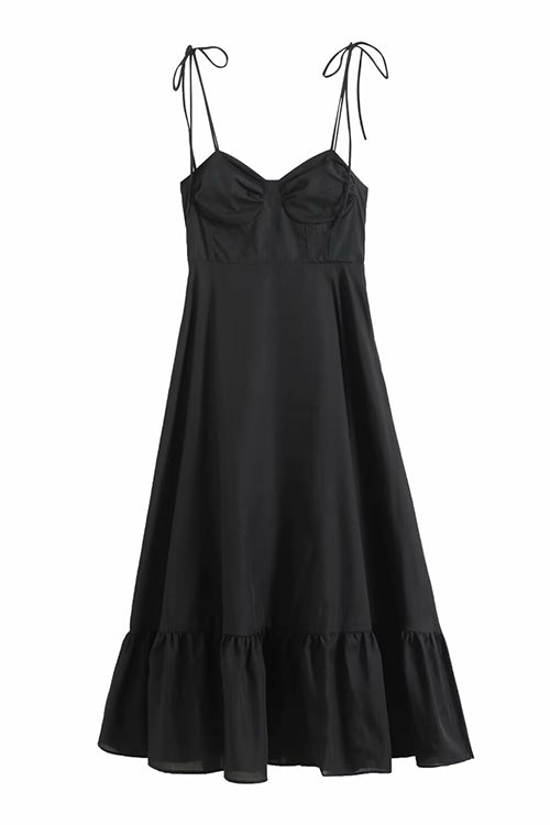 Tie Shoulder Ruffle Swing Maxi Cami Holiday Dress