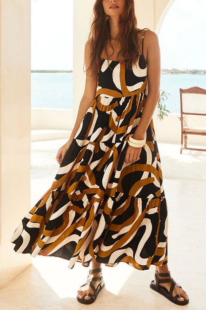 Espresso Print Ruffle Tiered Maxi Cami Dress