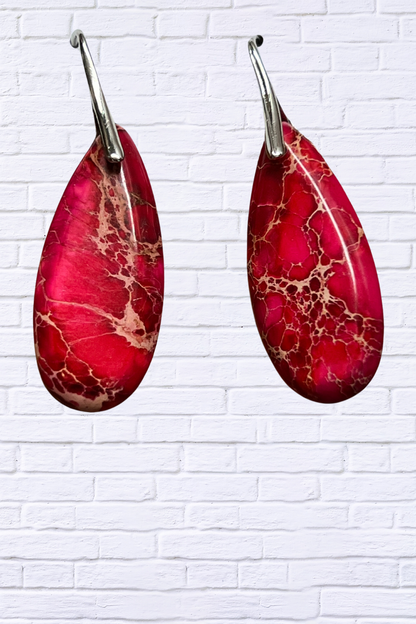 Exquisite Water Drop Dangle Earrings Fiery Pink