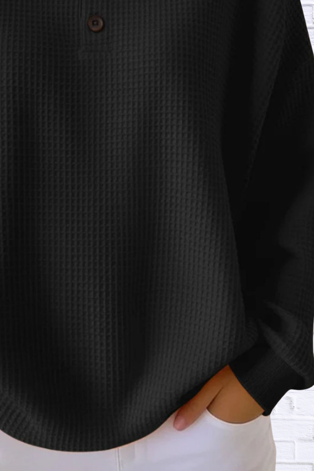 Full Size Waffle Knit Button Detail Top Plus Size