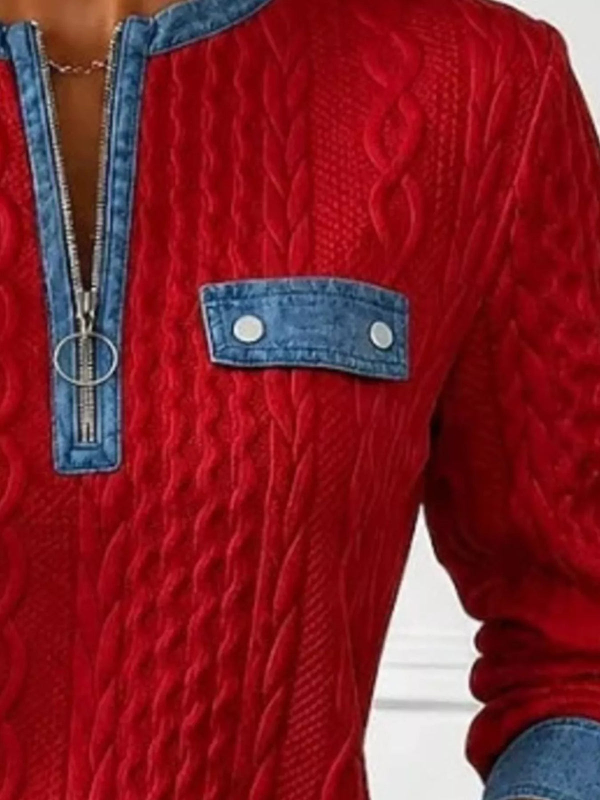 Plus Size Cable-Knit Quarter-Zip Sweatshirt
