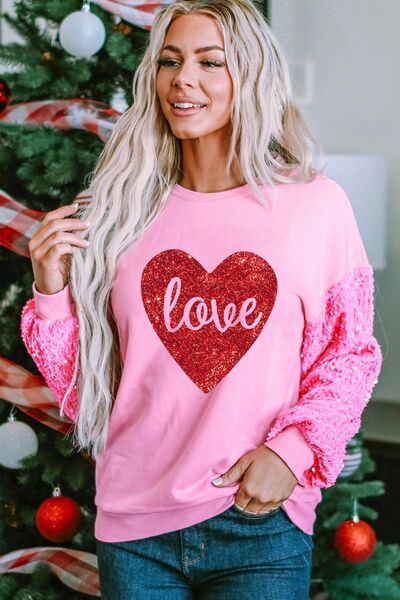 | LOVE Heart Sequin Dropped Shoulder Sweatshirt