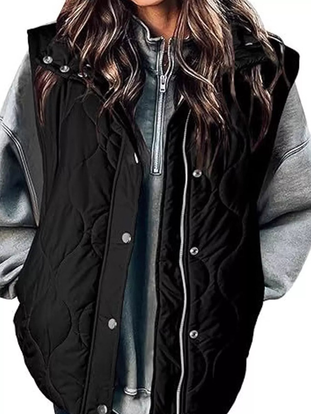 Quilted Snap Button Vest Coat